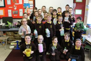 Primary 3 & 4 Launch their \'rain catchers\'.